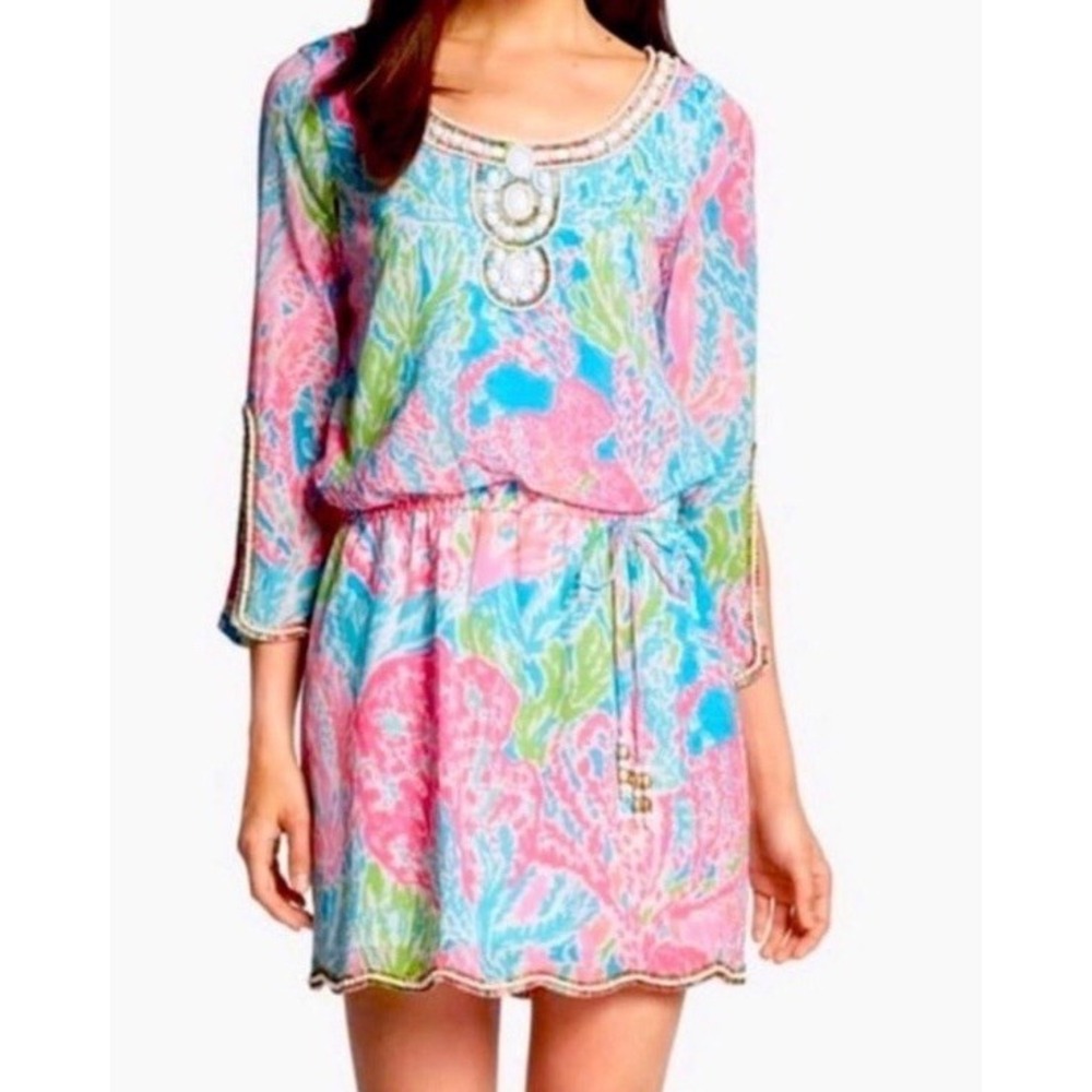 Lilly Pulitzer Dress Delisa Let's Cha Cha Beaded Embellished Tunic *Tiny Spot